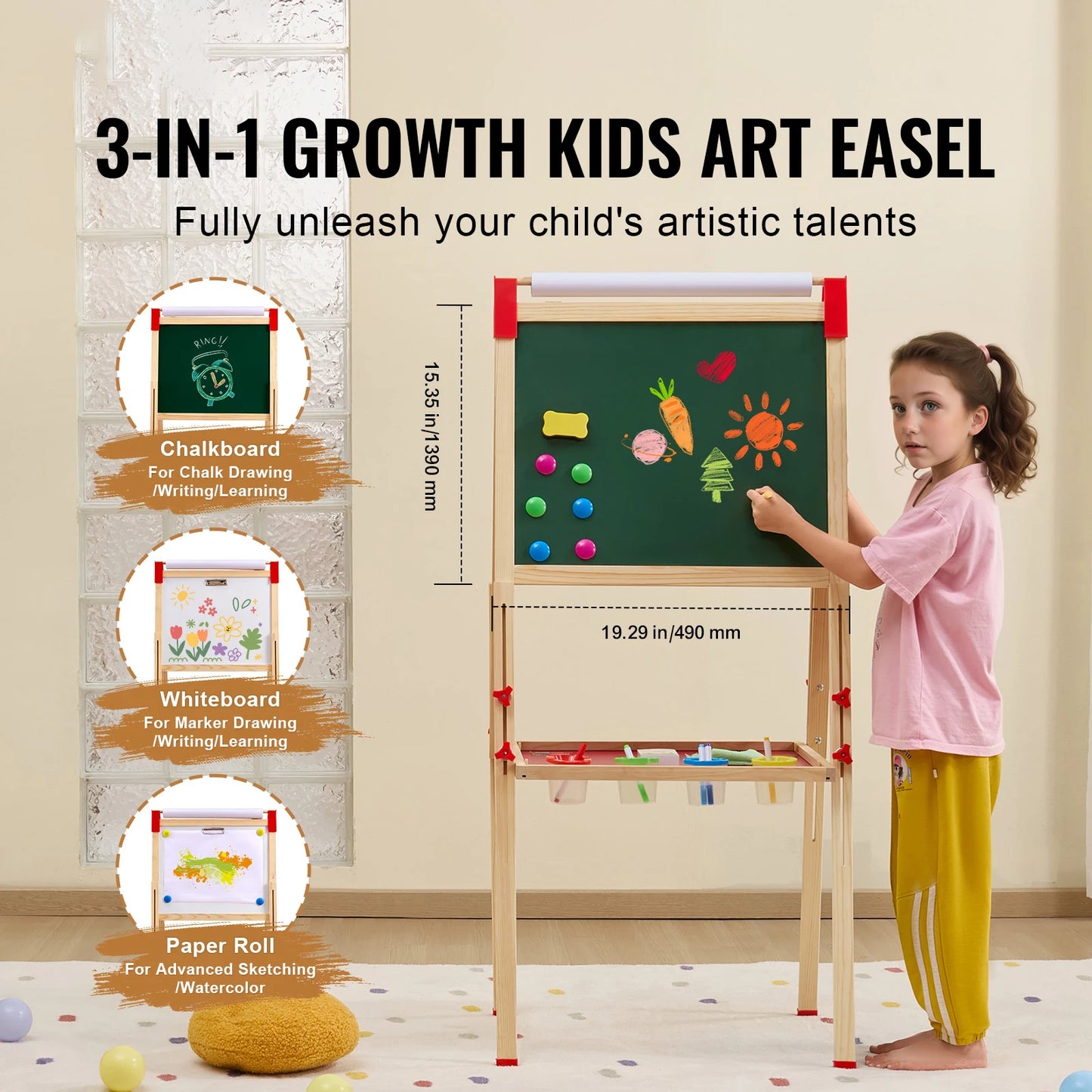 Wooden Magnetic Double Sided Kids Art Easel With Chalkboard