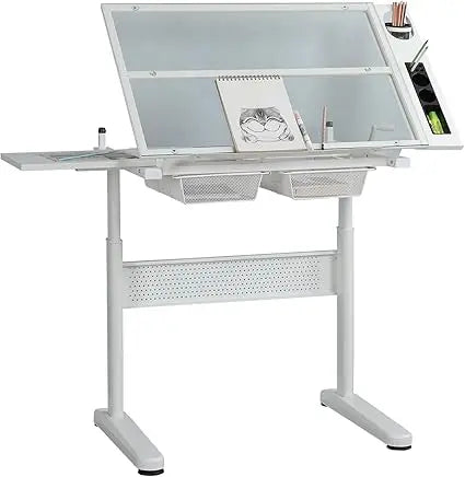 Color Adjustable Drafting Table With Tilting Glass Tabletop