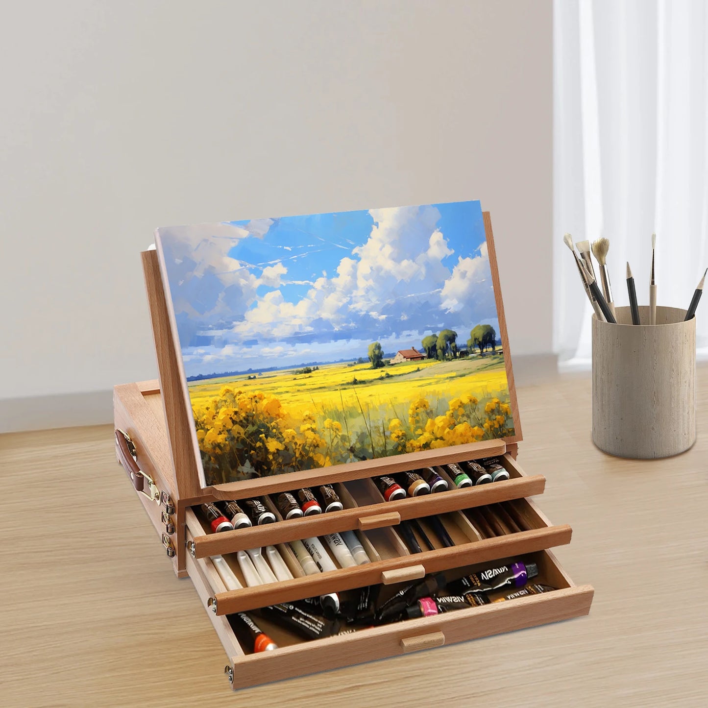 Wooden Painting Board Stand with Storage Drawers for Artists