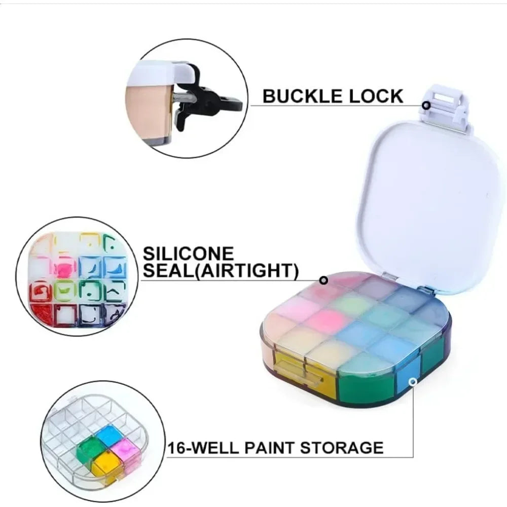 Hign-concerned Paint Save 16 Well Portable Airtight Palette