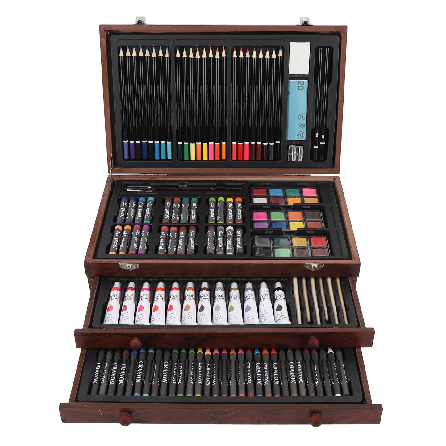 Topincn Wooden Art Set 142 Pcs Pencils Crayons Sketchbooks