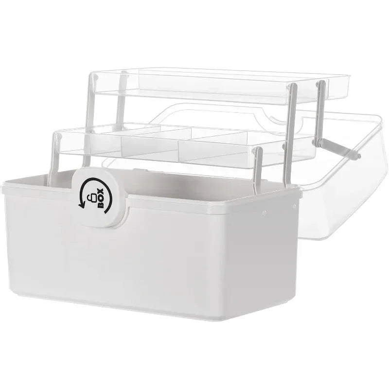Portable Lockable Craft Organizer Box With Three Tier Tray