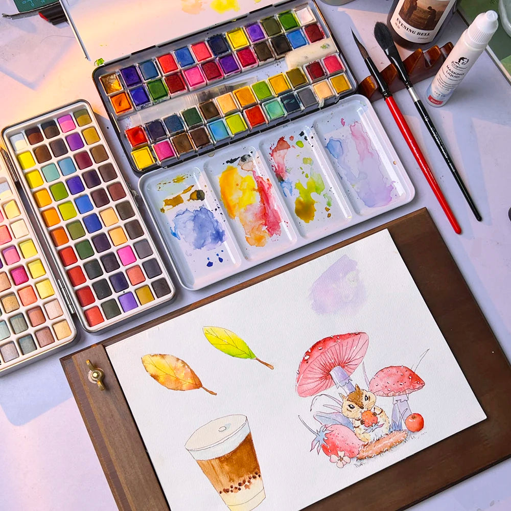 Ginflash Watercolor Paint Set Half Pan With Brush Essentials