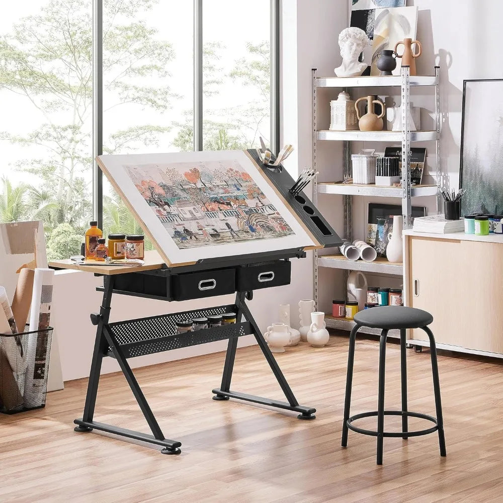XMSJ Height Adjustable Drafting Table with Tilting Tabletop