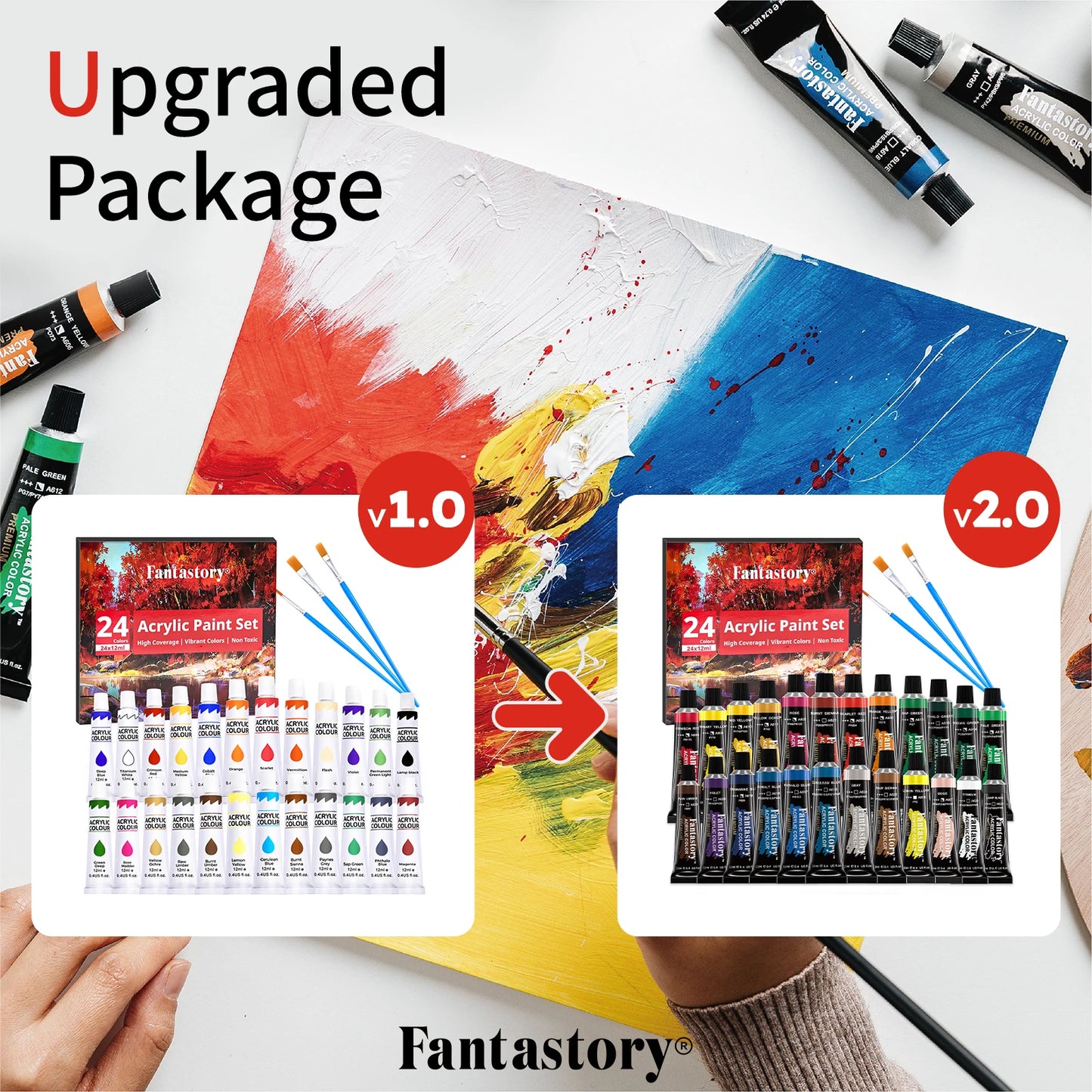 Fantastory Acrylic Paint Set With Three Paint Brushes