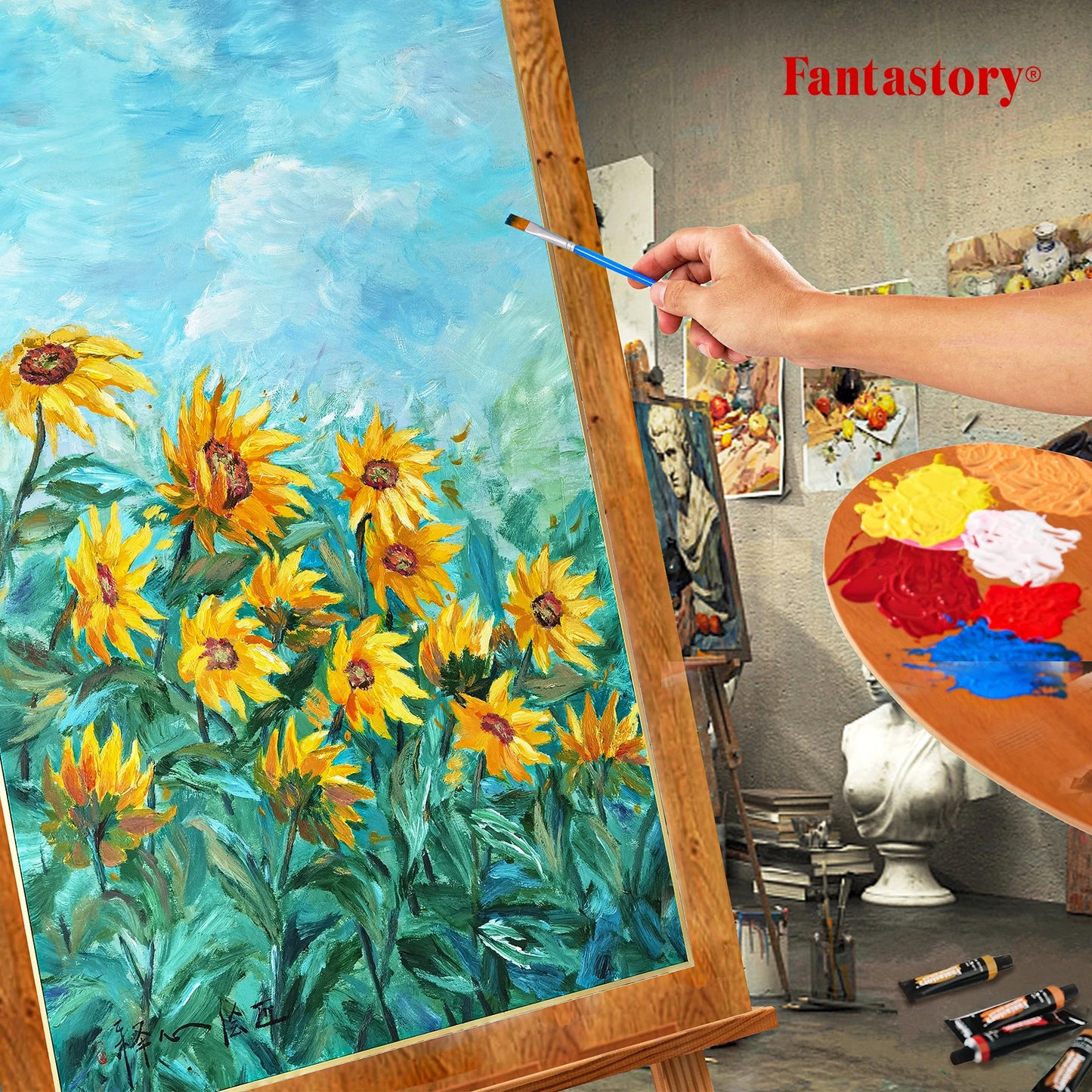 Fantastory Acrylic Paint Set With Three Paint Brushes