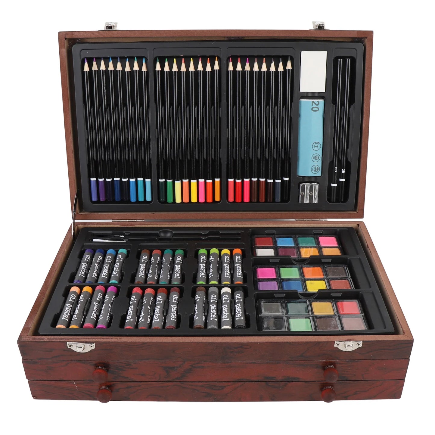 Creative Wood Box Art Set with Pencils Pastels and Crayons