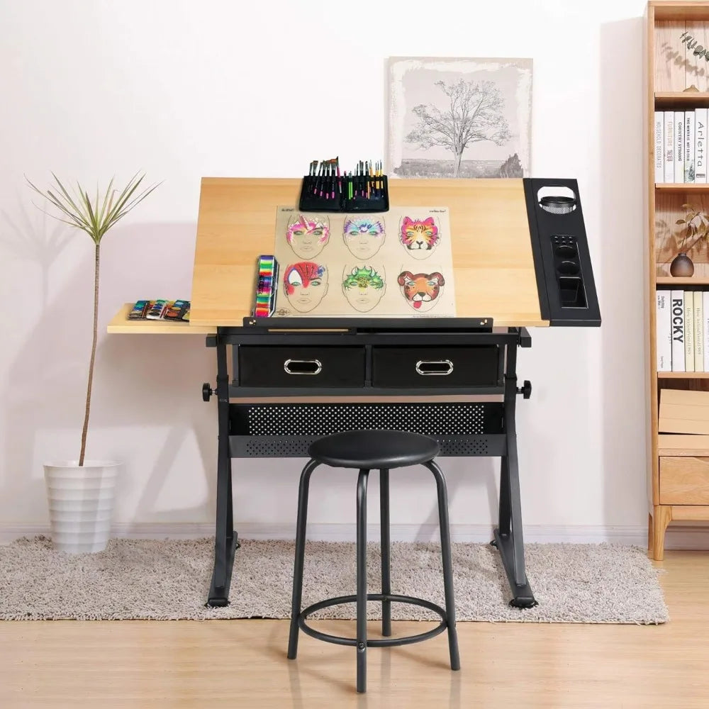 XMSJ Height Adjustable Drafting Table with Tilting Tabletop