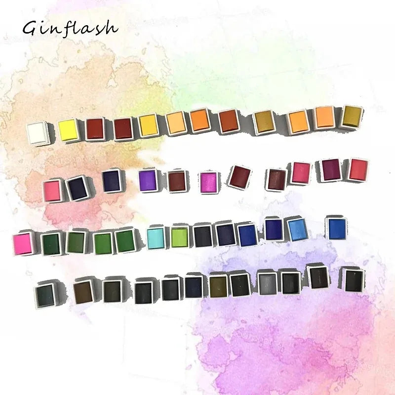Ginflash Watercolor Paint Set Half Pan With Brush Essentials