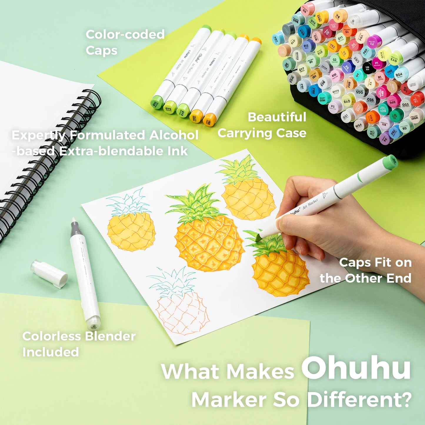 Ohuhu Honolulu Alcohol Refillable Dual Tip Art Markers Set