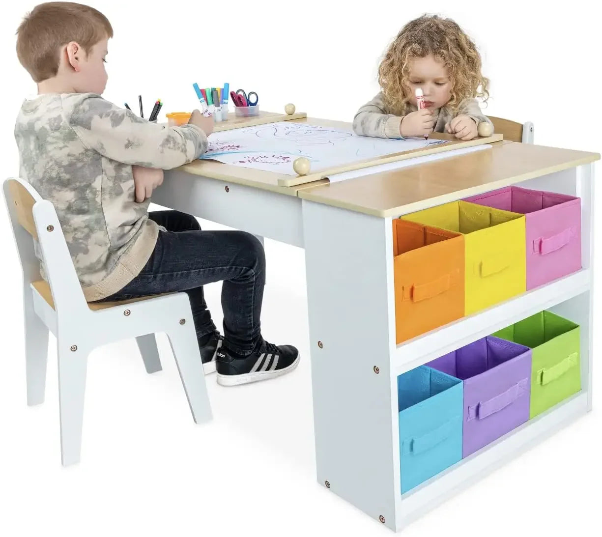 Convertible Kids Art Table And Easel With Storage Bins