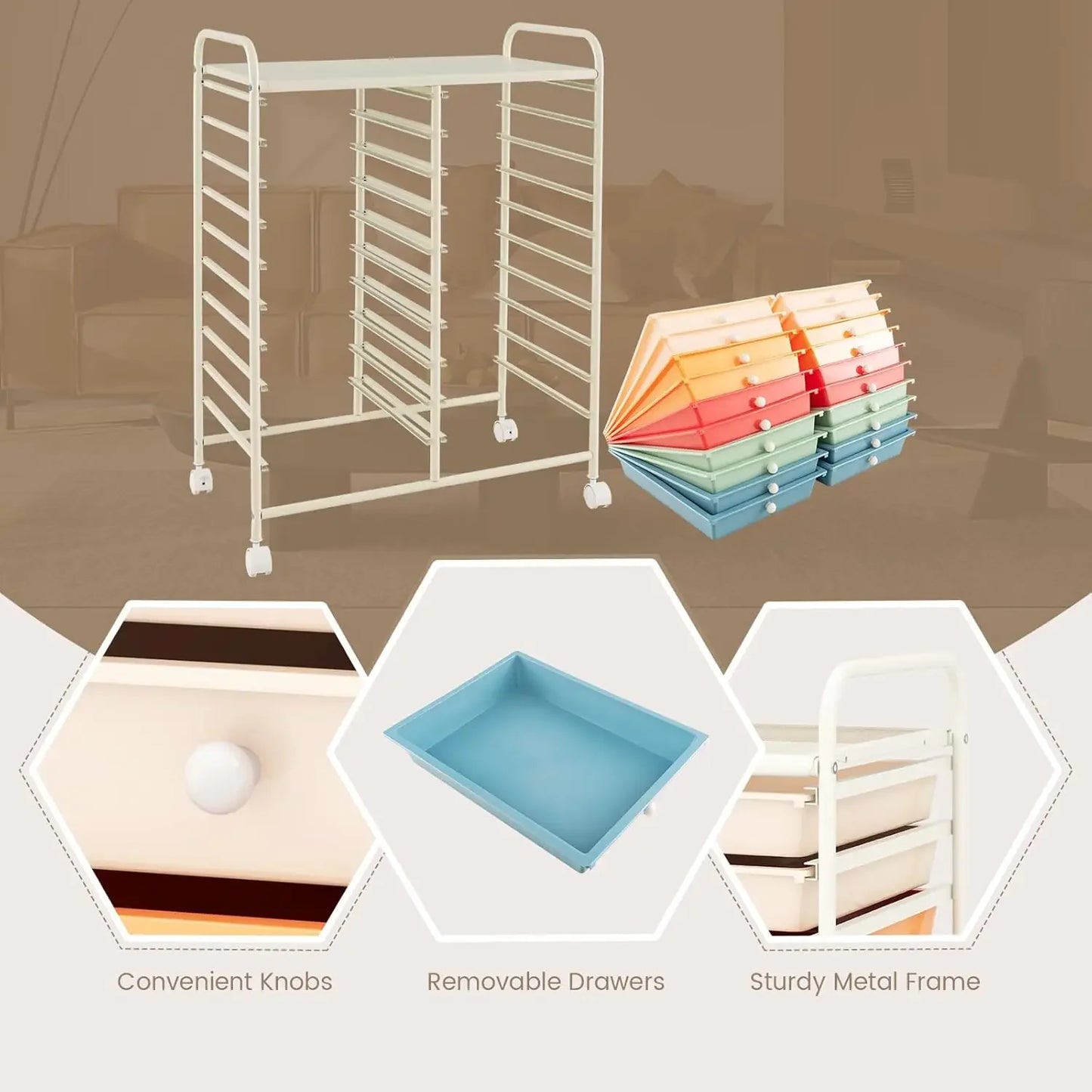 Mobile Multi Drawer Storage Cart For Crafts And Office