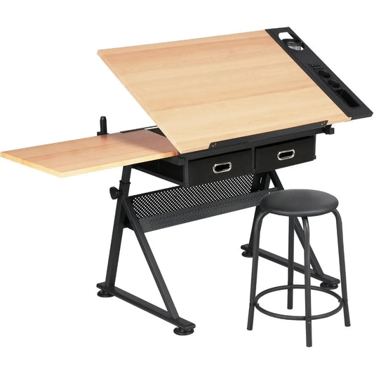 XMSJ Height Adjustable Drafting Table with Tilting Tabletop