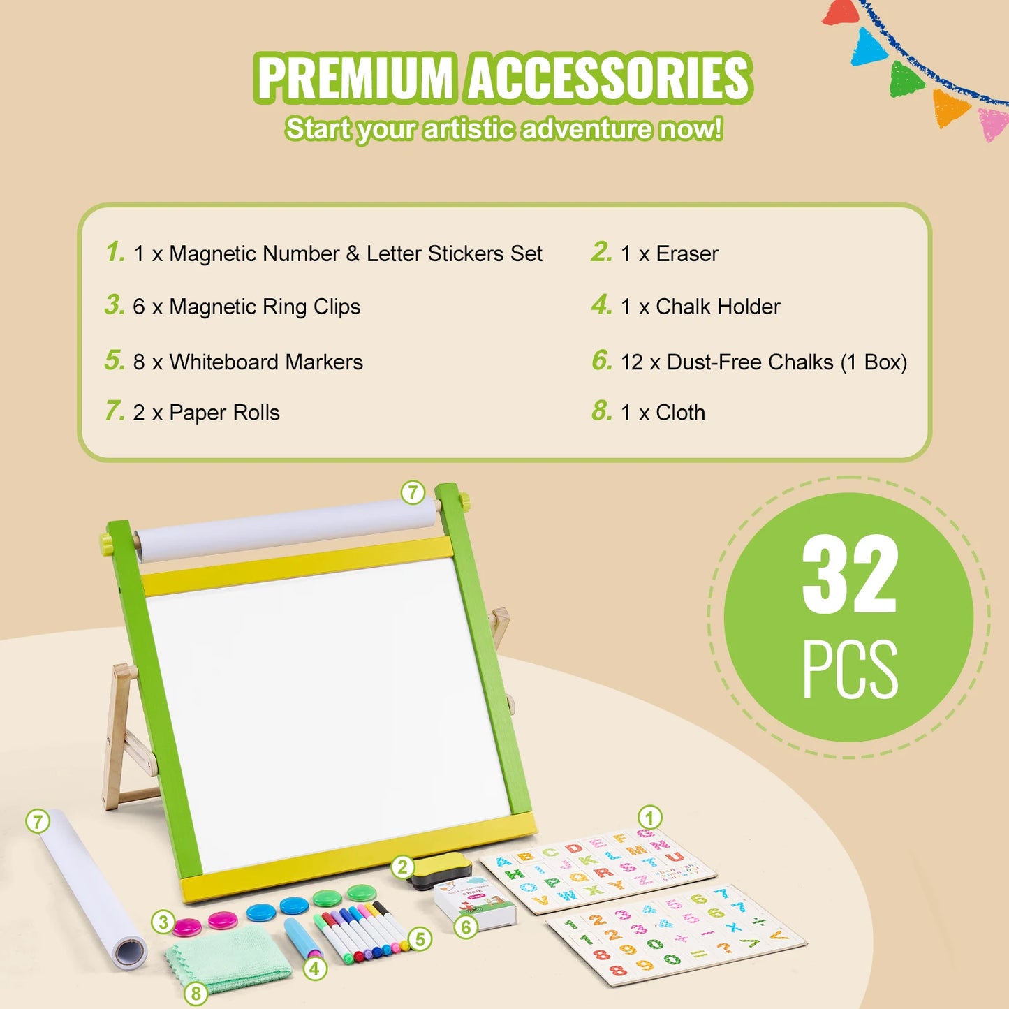 Magnetic Double Sided Kids Art Easel With Accessories