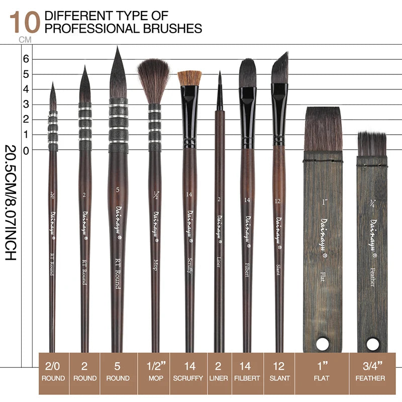 Dainayw Watercolor Brush Set Mixed Hair Mop Brushes Pack
