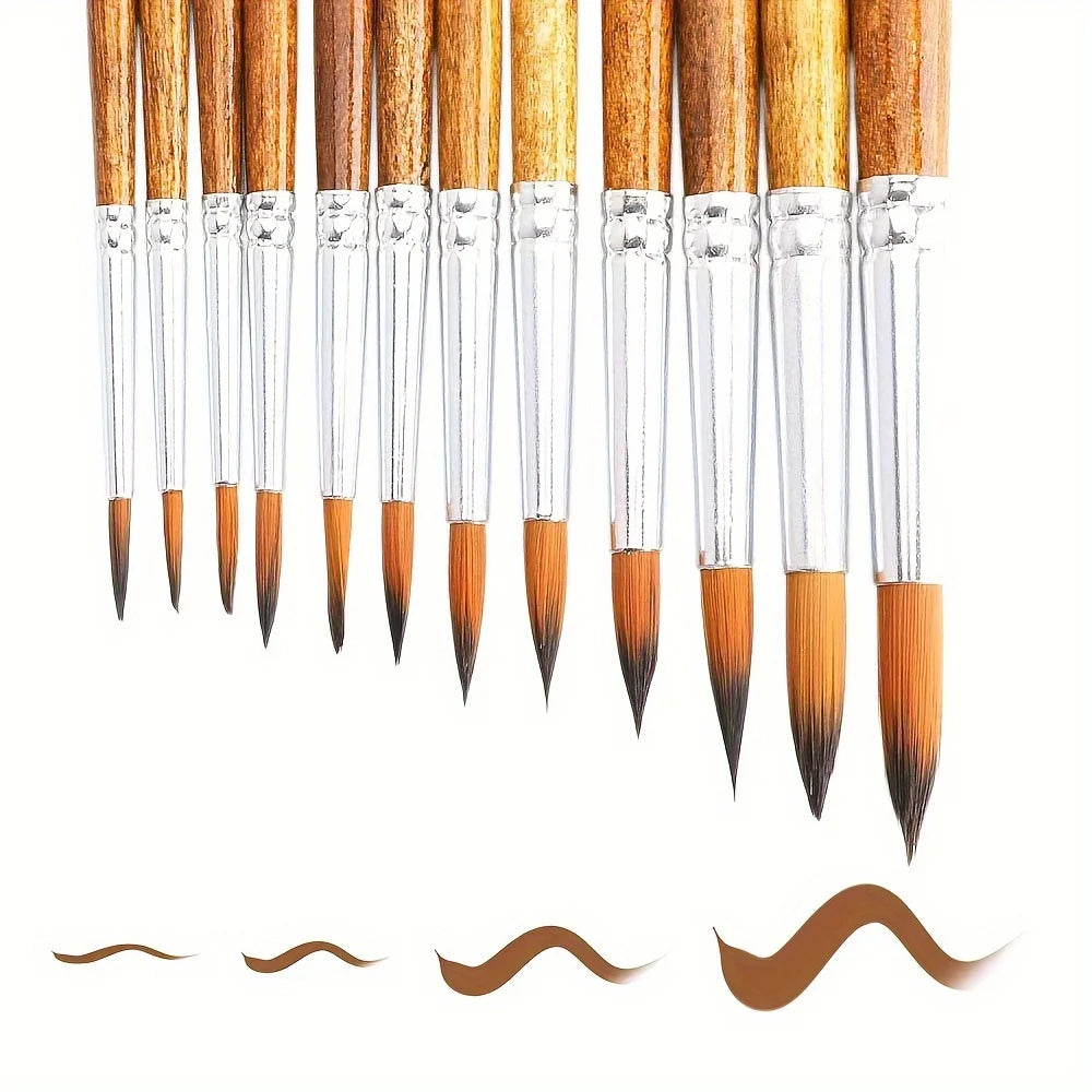 Hair 12 Pcs Artist Paint Brush Set Versatile Pointed Tips