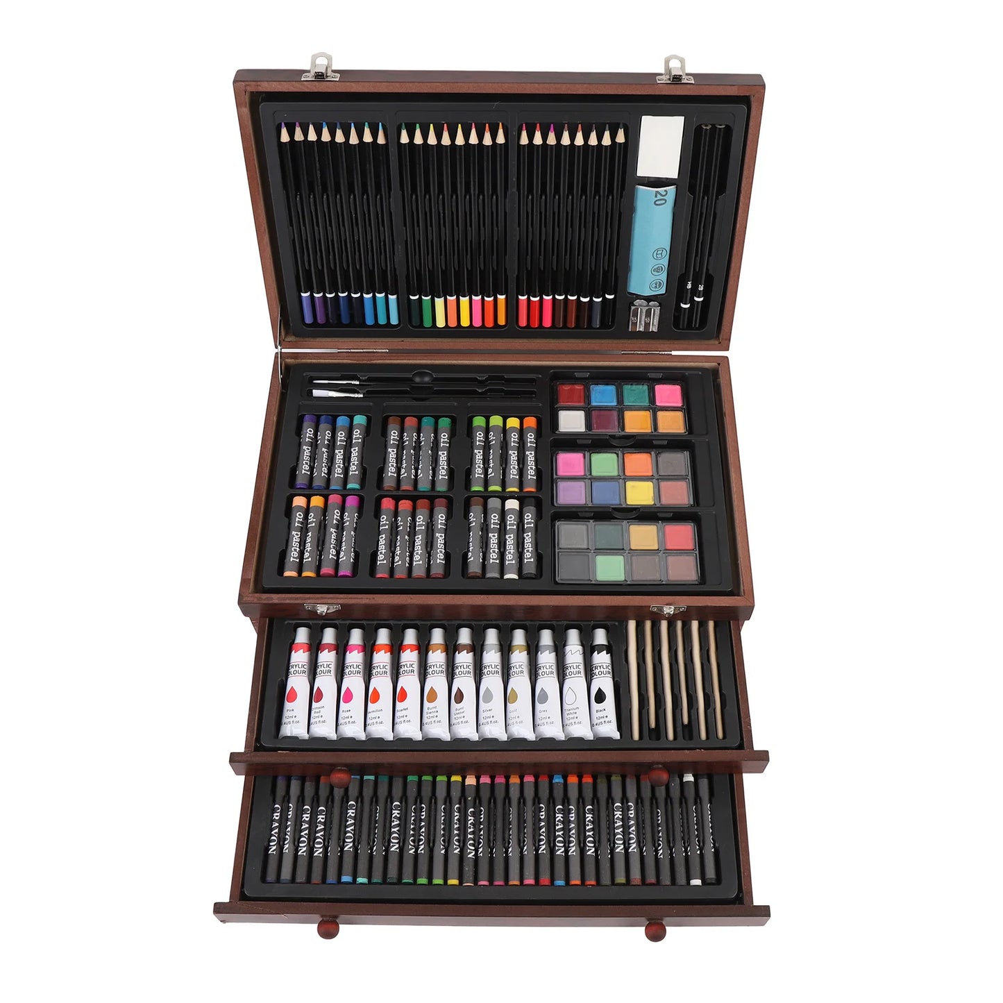 Creative Wood Box Art Set with Pencils Pastels and Crayons