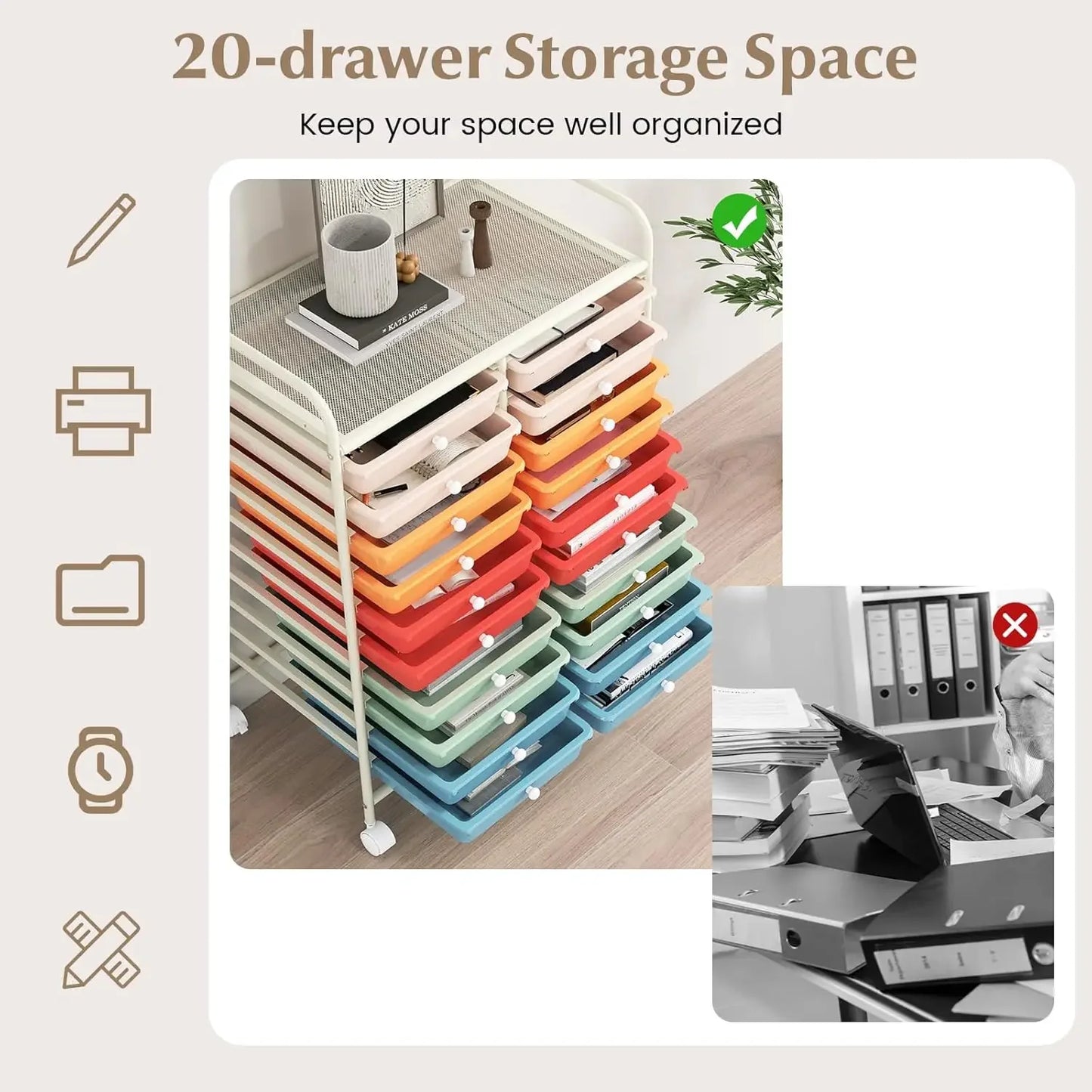Mobile Multi Drawer Storage Cart For Crafts And Office